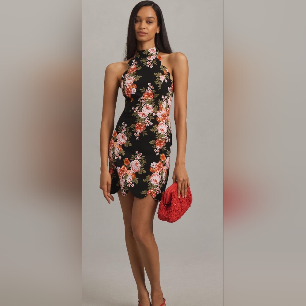 MAEVE By Anthropologie Halter Scallop Mini Dress MEDIUM NWT